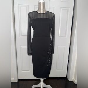 Bisou Bisou Black Mesh Sleeve Dress Size 8